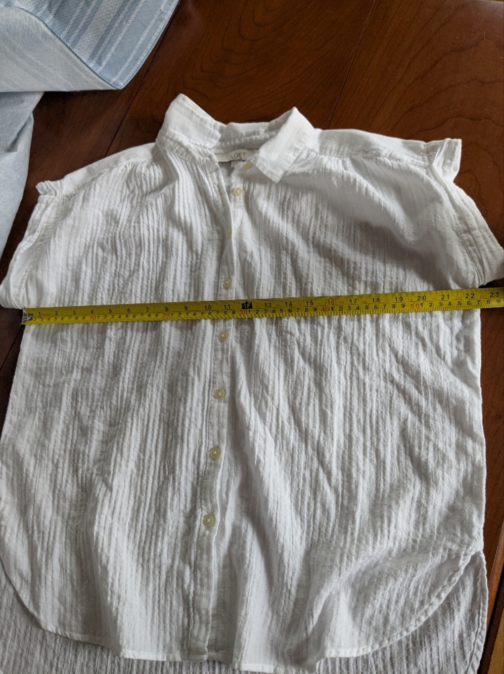 LOFT White Crinkle Dolman Button-Down Shirt - Picture 12 of 12